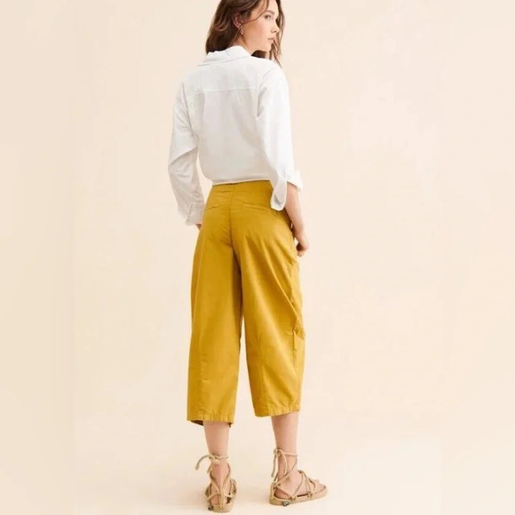 Anthropologie Pilcro Porto Wide Leg Crop Pants Chartruese size 28 Yellow Tan - Picture 2 of 14